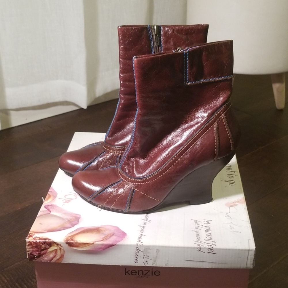 Kenzie Leather wedge Booties with Stitching.